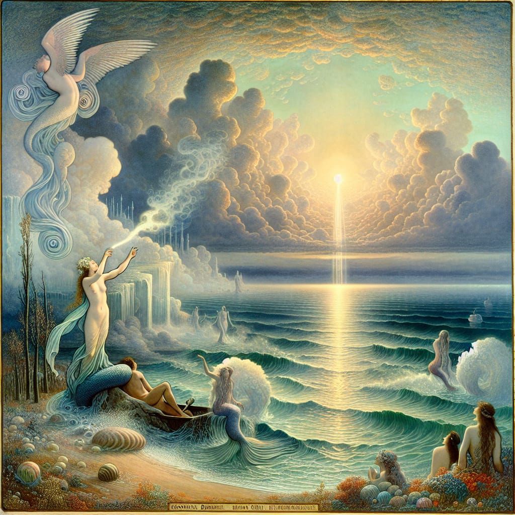 Ethereal Mermaids Singing at Dawn: Surreal Symbolism