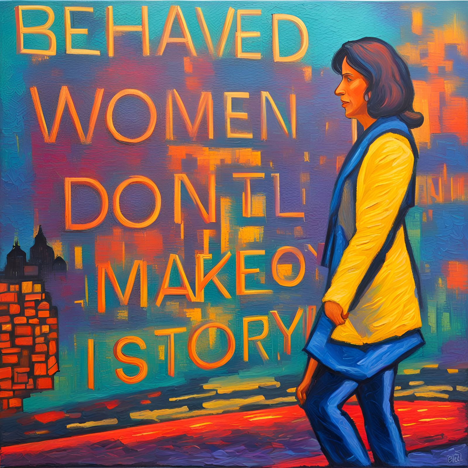 Misty London Street: Neo-Impressionist Oil Painting