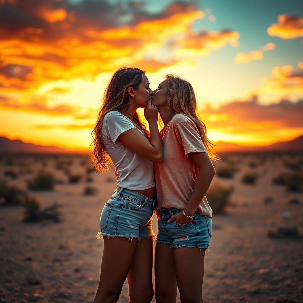 Passionate Kiss at Sunset: Cinematic HDR Photo