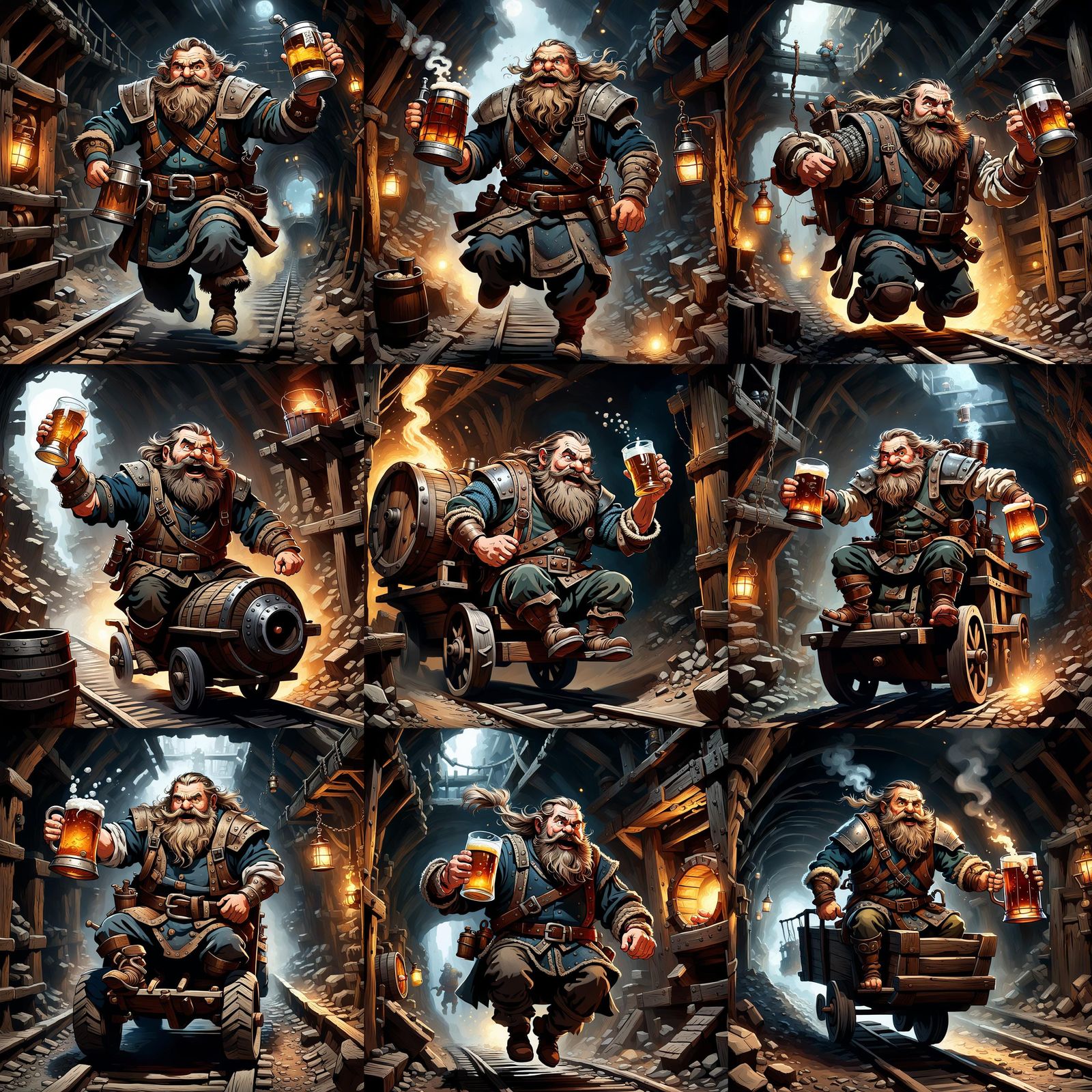 Drunken Dwarf Mine Cart Ride: Fantasy Concept Art