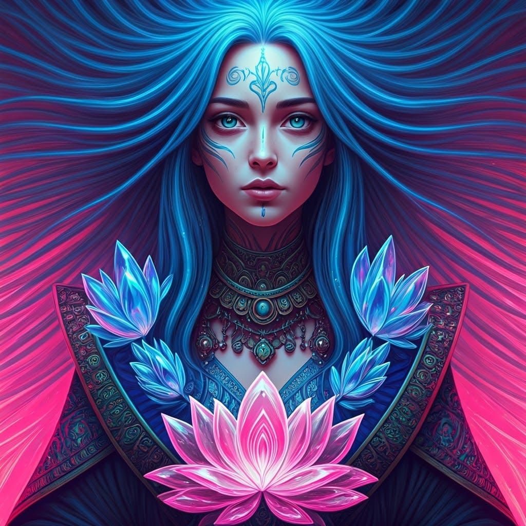 Neon Fantasy Woman in Manga Style