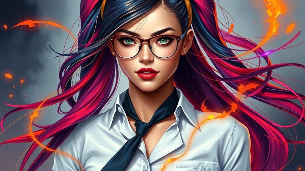 Enigmatic Digital Art of a Charismatic Woman in a Kaleidosco...