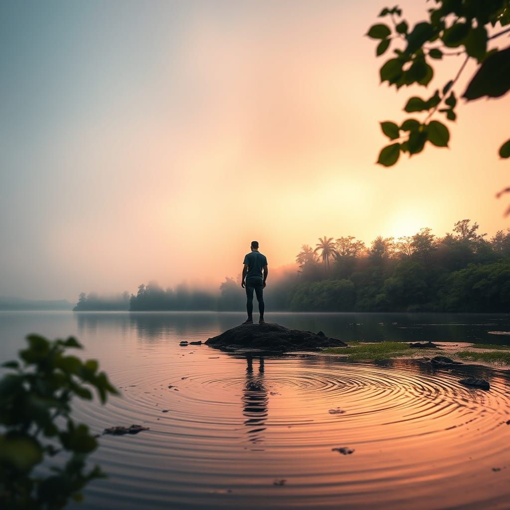 Serene Lake Scene in Moody, Cinematic Style