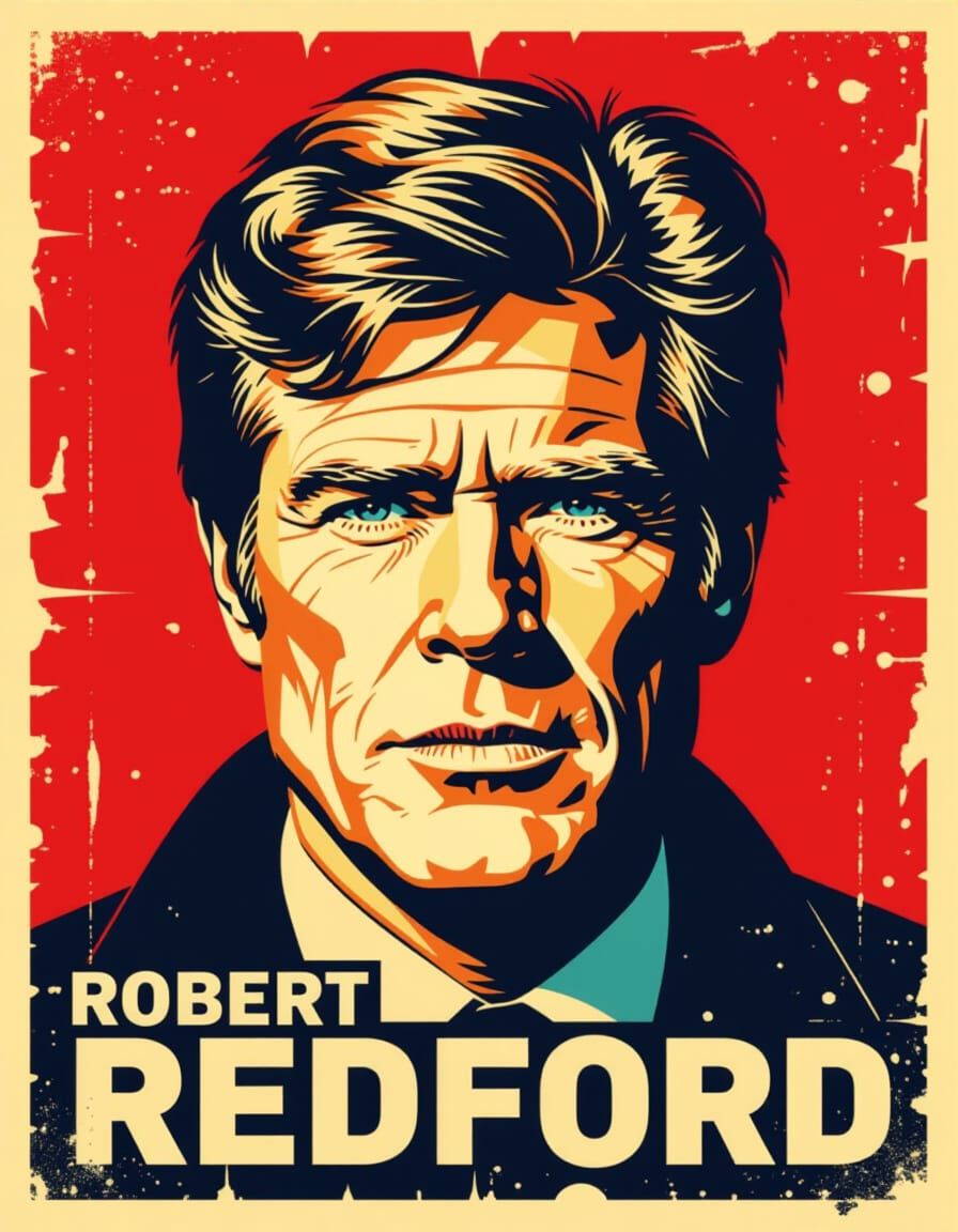 Iconic Robert Redford Portrait in Shepard Fairey Style