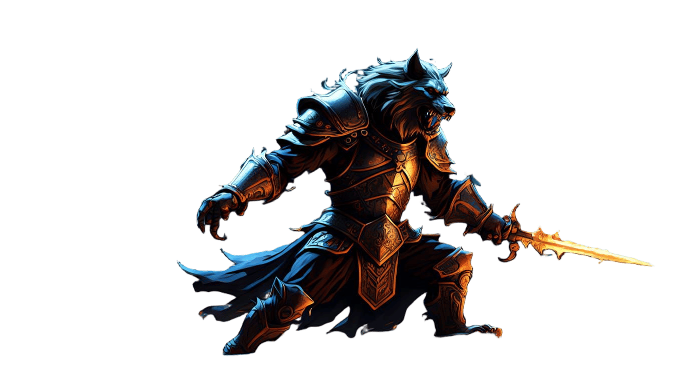 Dark Fantasy Werewolf Knight Battles Cultists in a Torch-Lit...