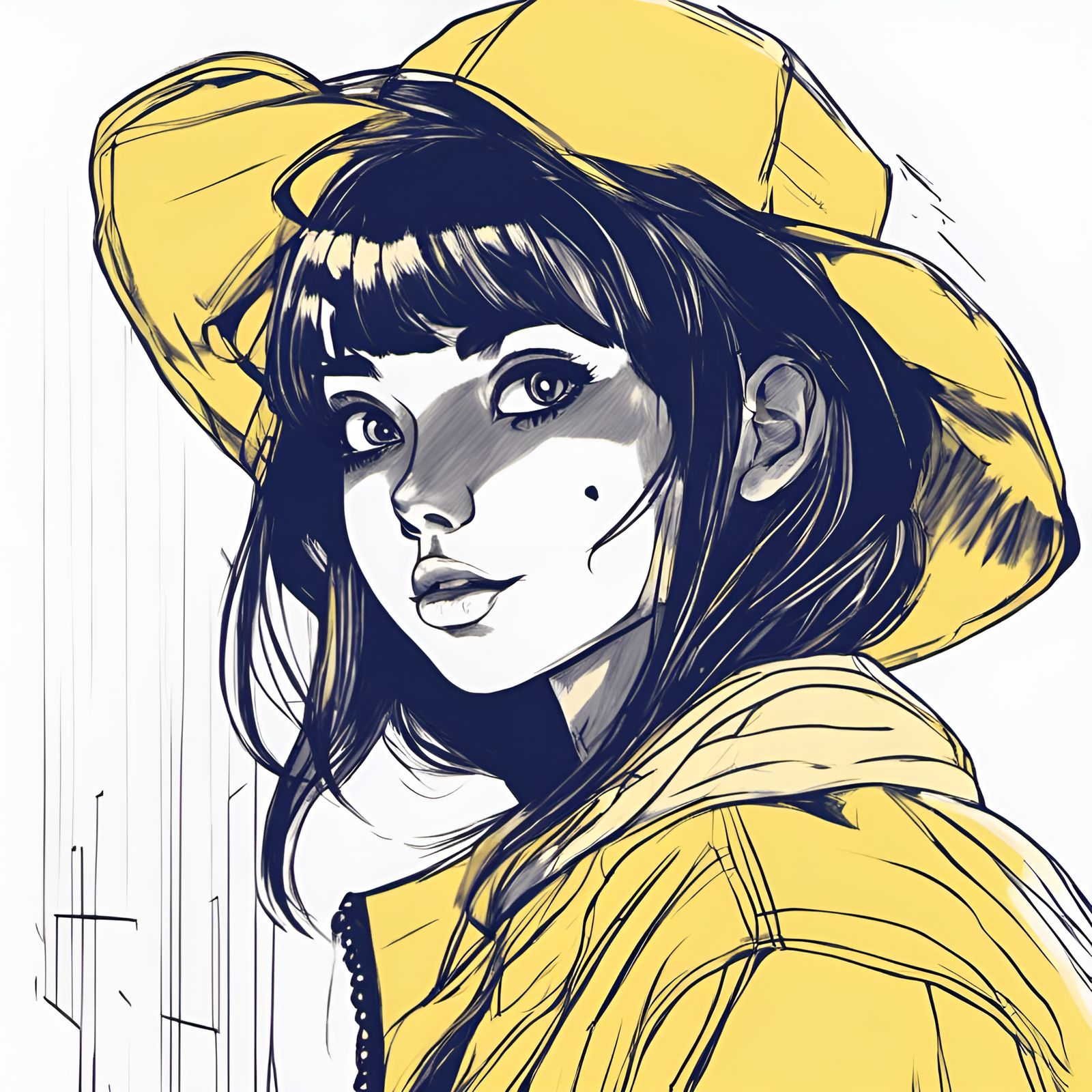 Manga Girl in Black and White with Retro Effects