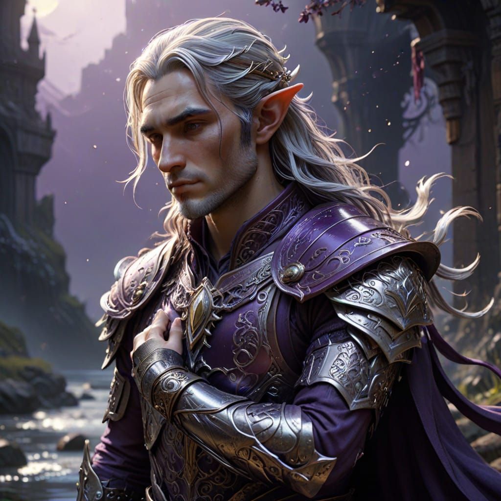 Ethereal Dark Fantasy Elf in Ornate Armor