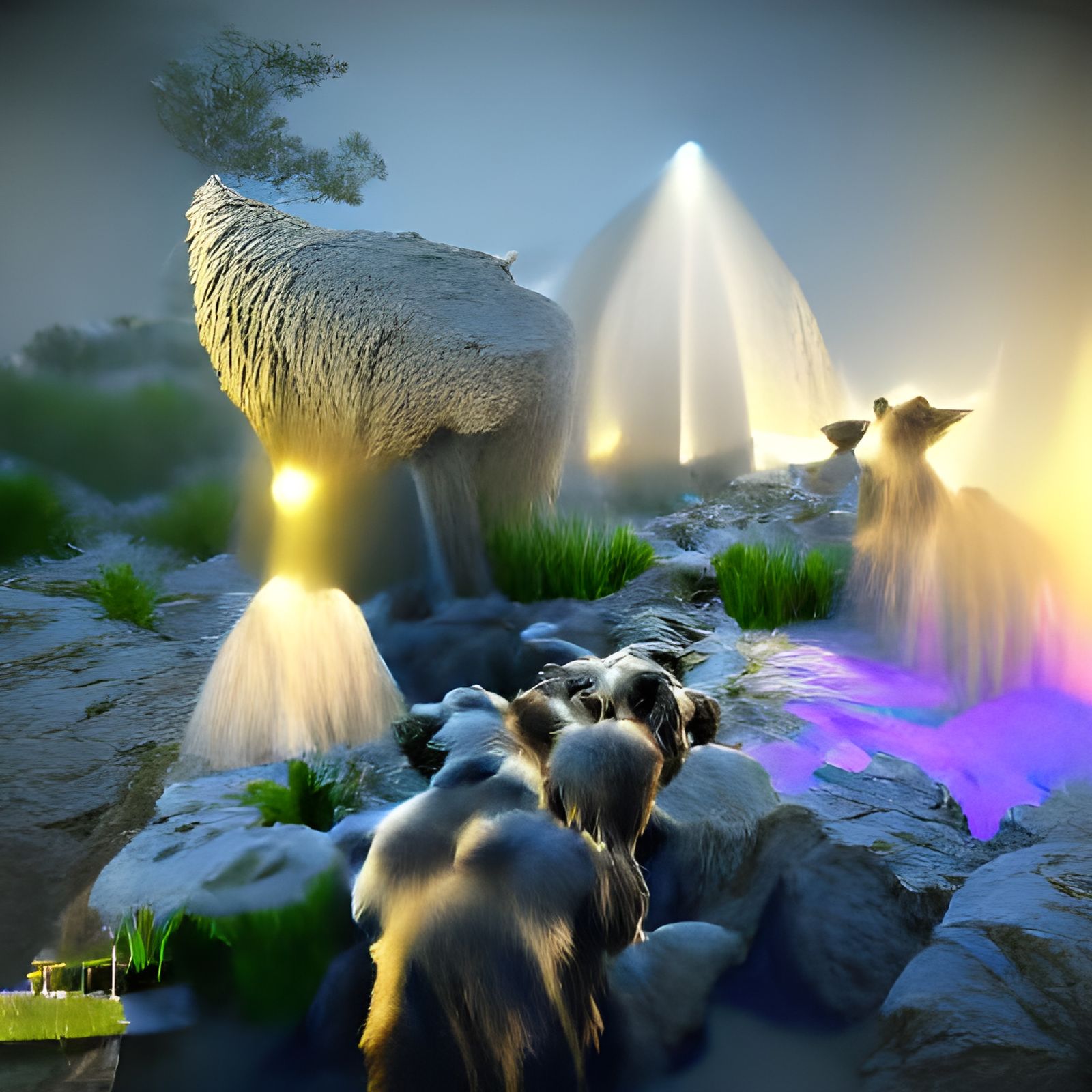 Surreal Waterfall: Fountain of Youth in Volumetric Light