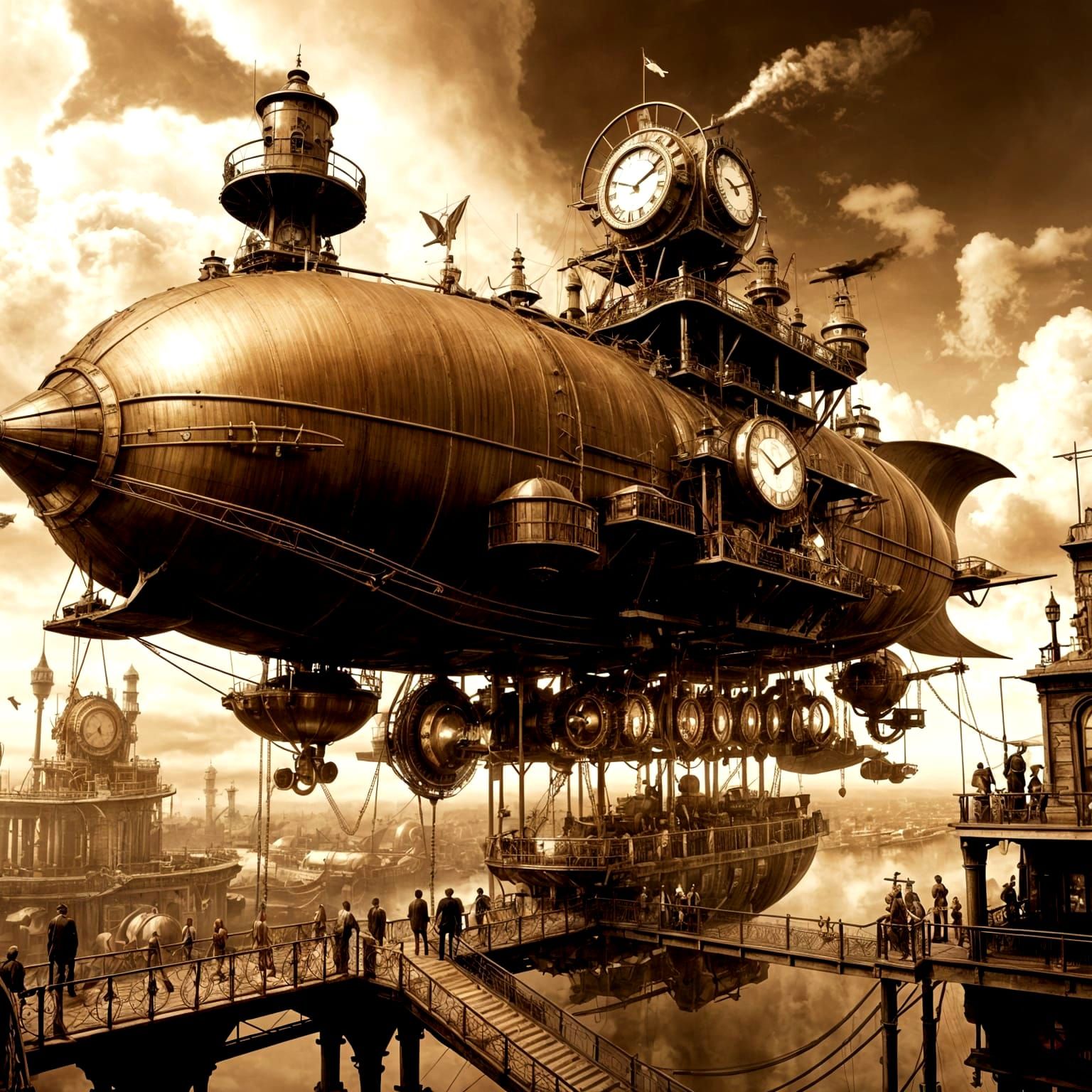 Steampunk Airship Port with Clockwork Mechanisms