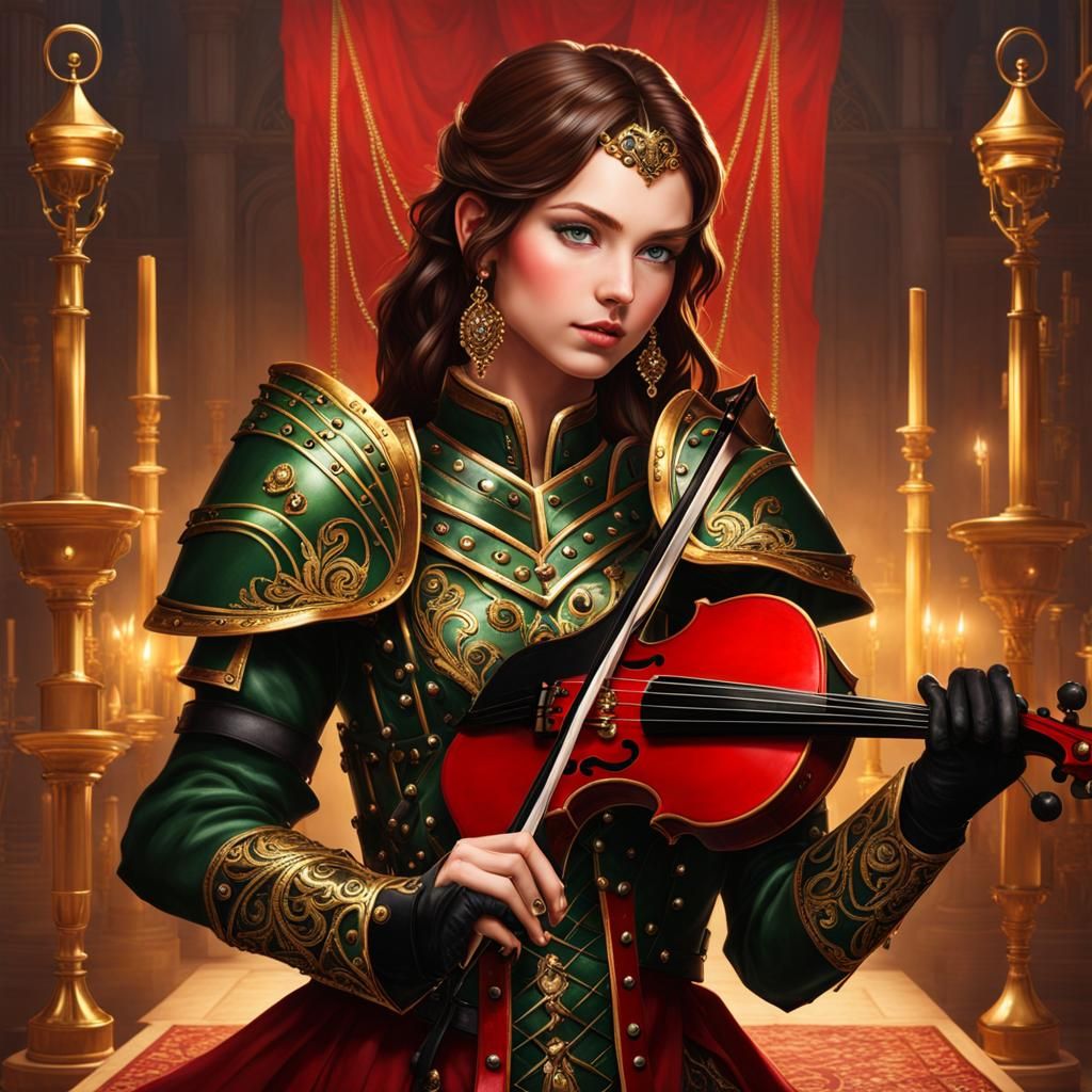 Kender Girl with Violin in Studded Armor