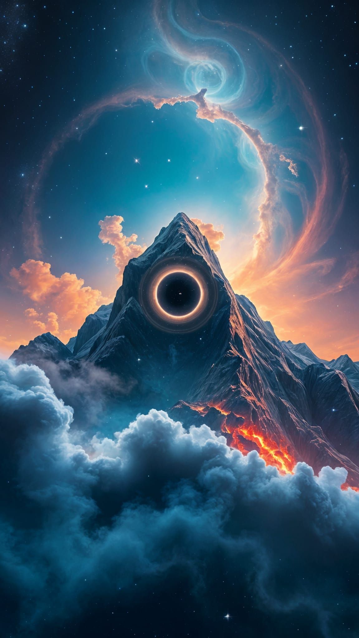 Cosmic Mountain Peak Serenity in Abstract Nebulae