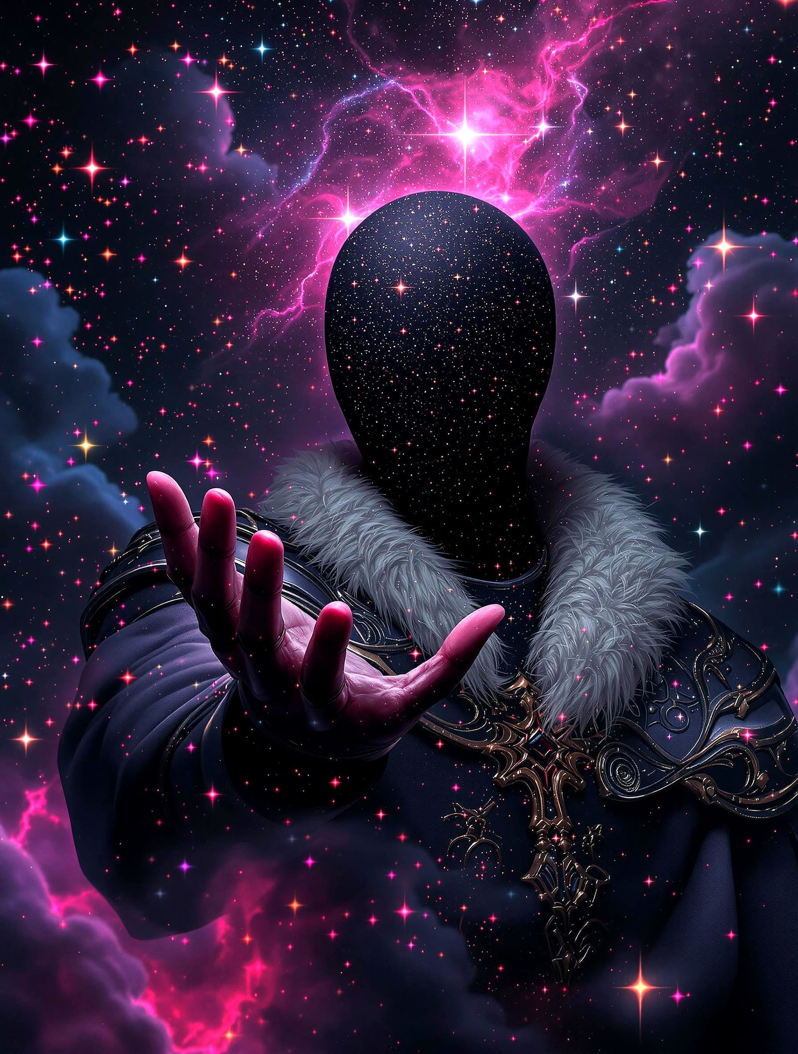 Elegant, Faceless God Holds the Universe in His Palm, Prepar...