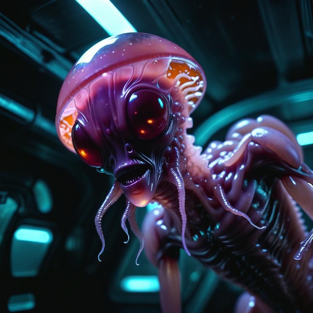 Bioluminescent Jelly Alien in Sinister Spaceship