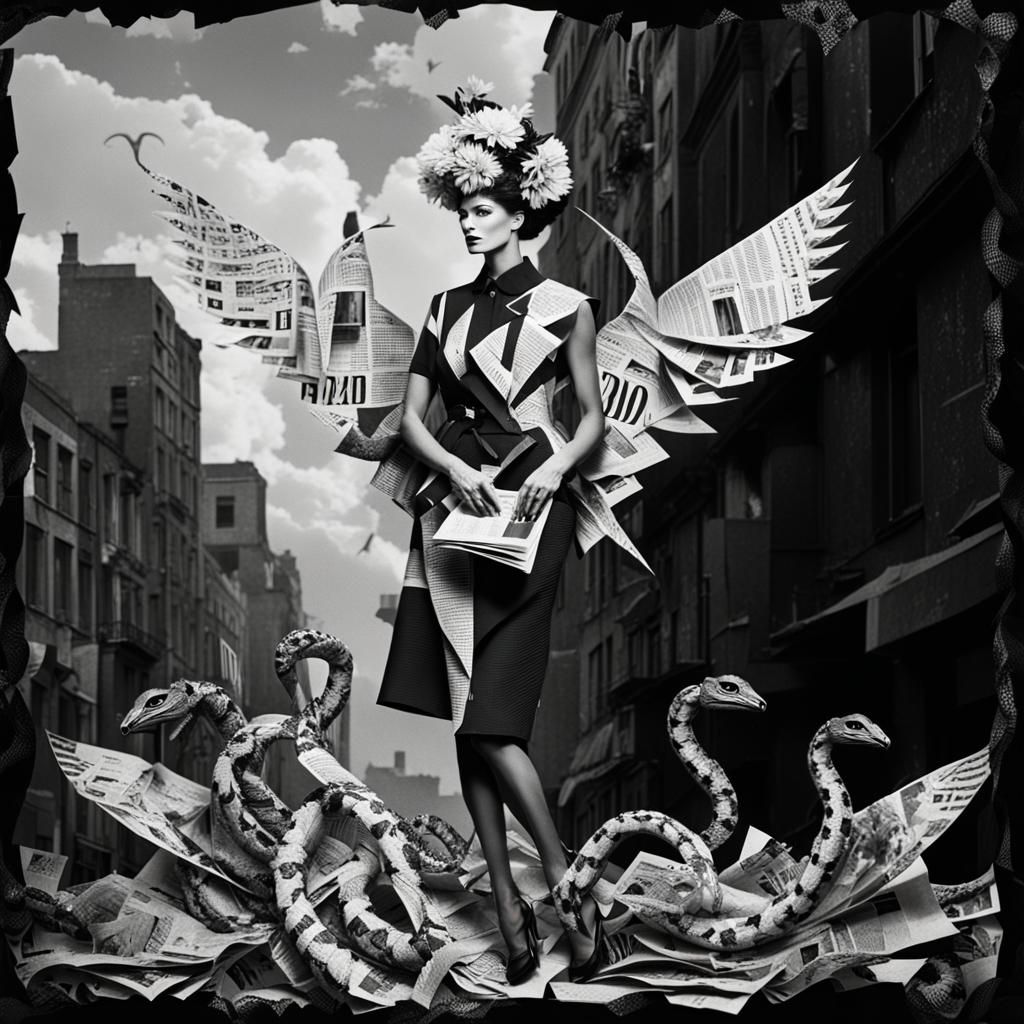 Surrealist Photomontage with Winged Serpents in Dada Style