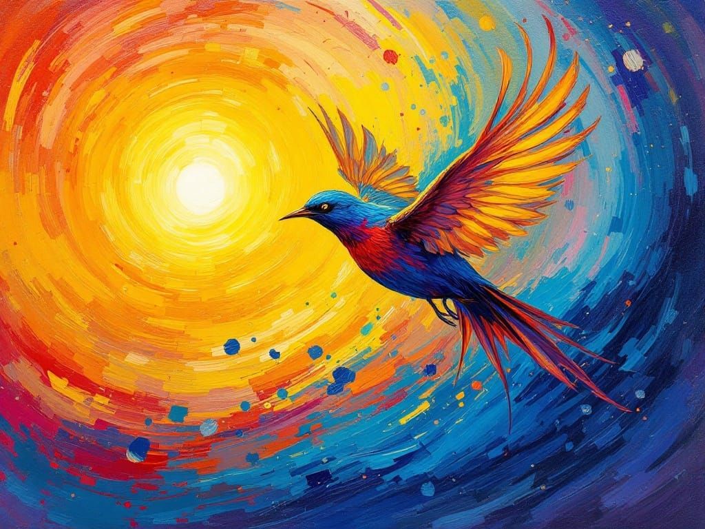 Bird in Flight, Inspired by Post-Impressionism