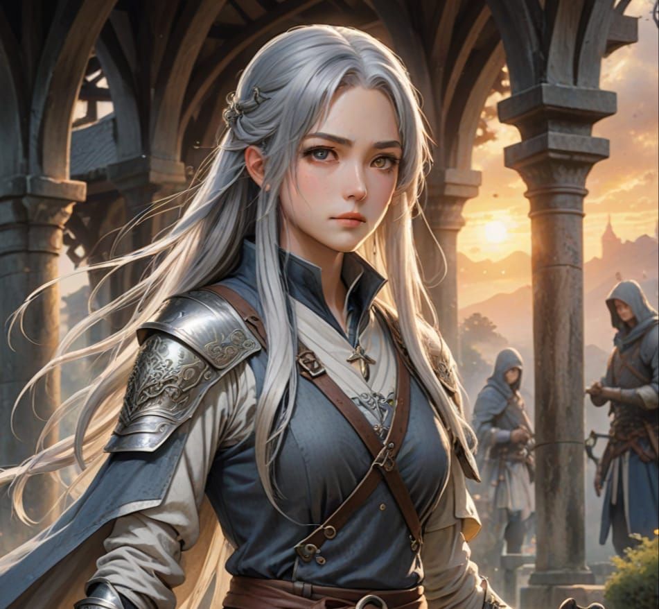 Gothic Girl Wields Sword in Traditional Japanese Art Style