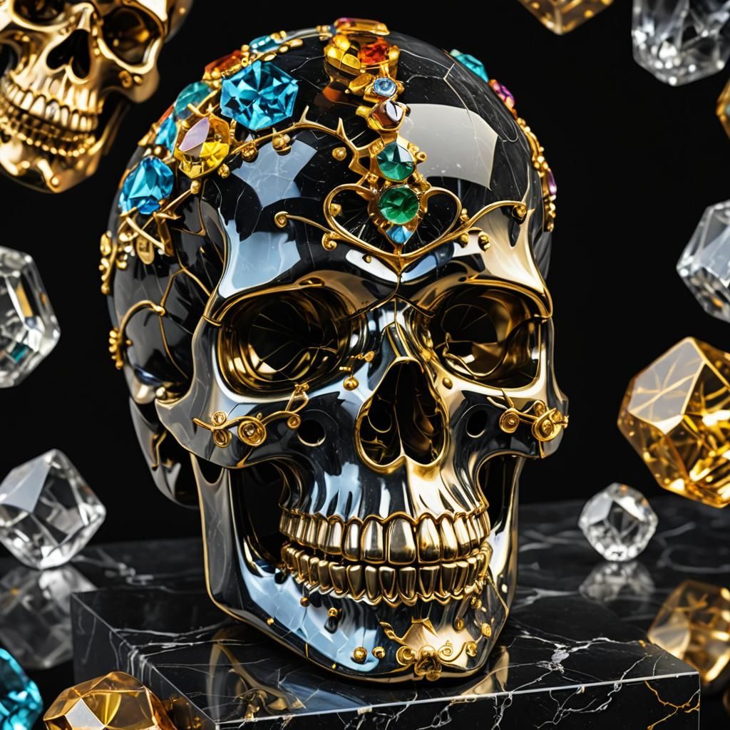 Crystal Skull with Precious Stones in Art Deco Style