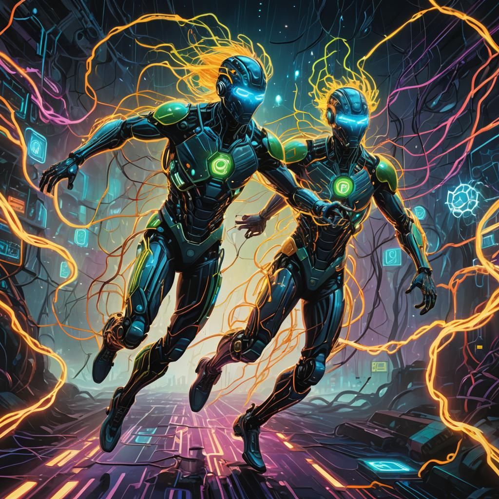 Cybernetic Runner in Bioluminescent Circuit Landscape