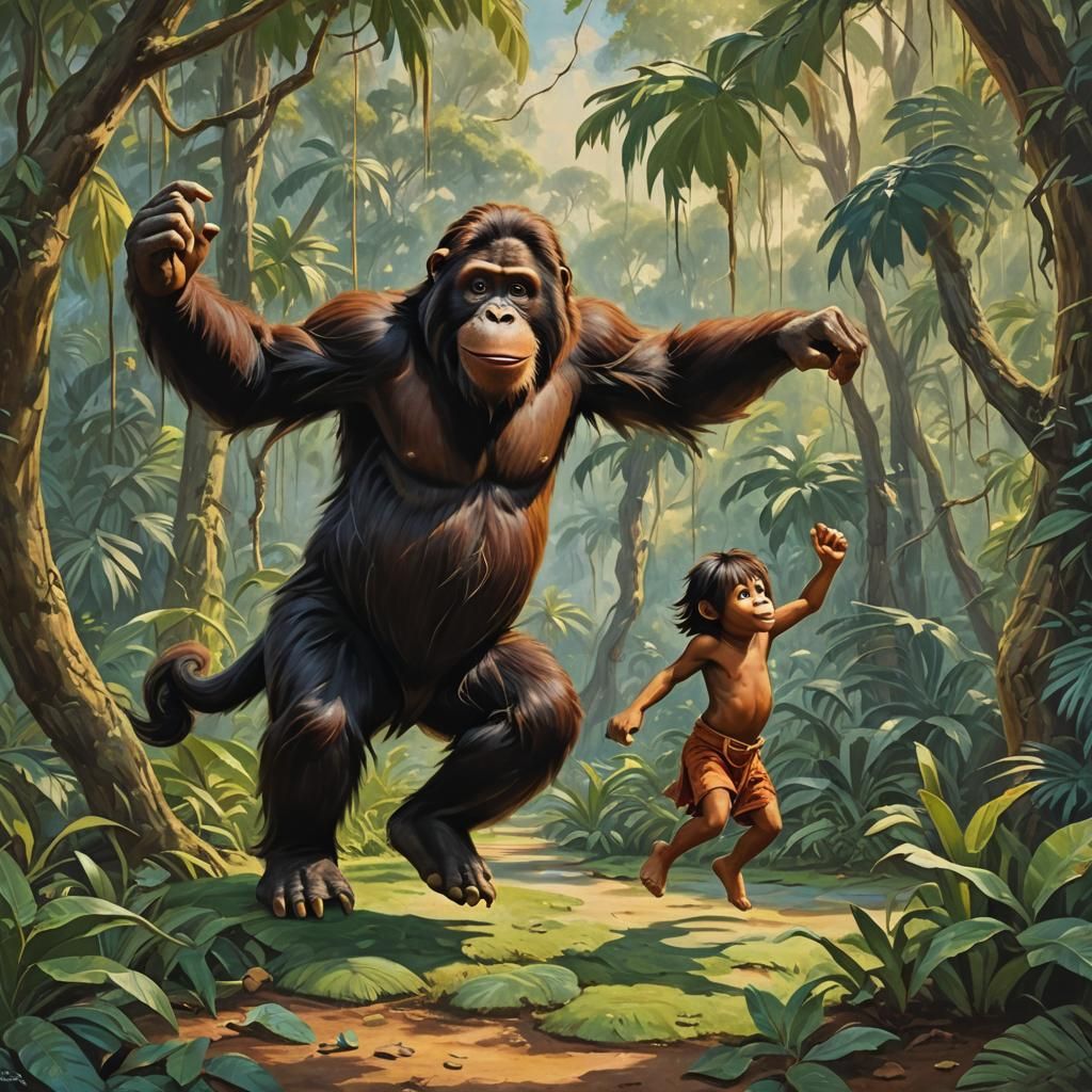 Baloo The Bear Disguised as an Orangutan and Mowgli Dancing ...