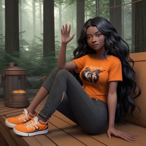 Black Woman in Forest Cottage: 3D Digital Art