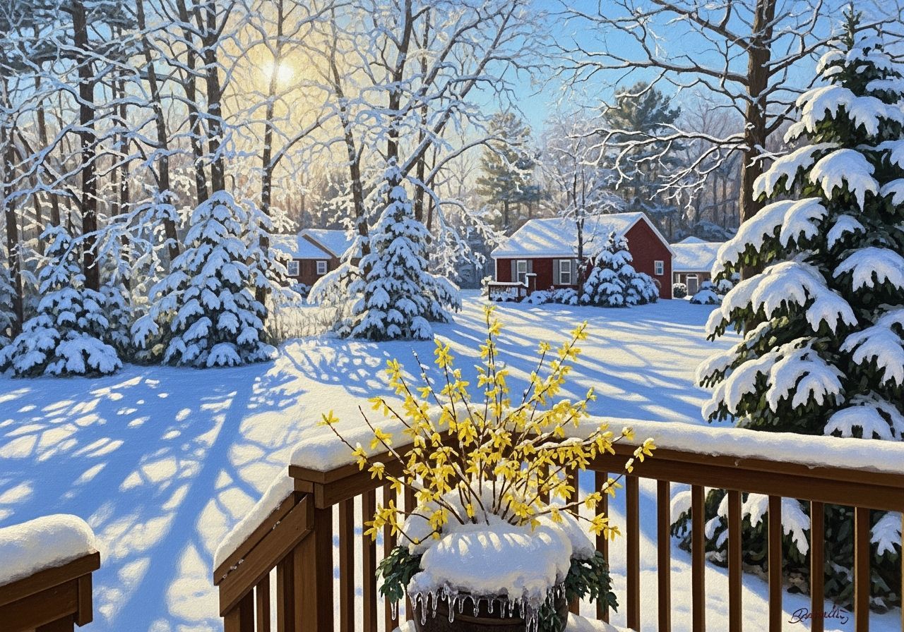 Realistic Snowy Day in North Carolina with Prismatic Light