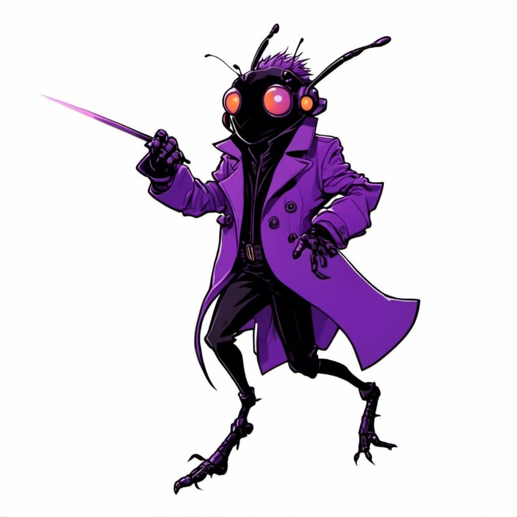 Cyberpunk Cricket Cartoon Character with Mohawk