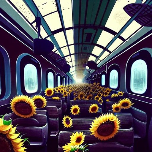 Sunflower Train: Surrealist Cel-Shaded Masterpiece