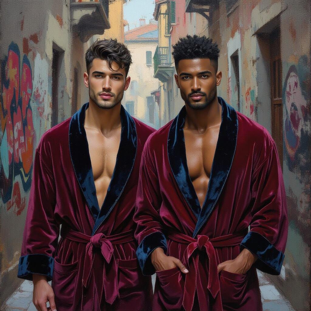 Handsome Men in Velvet Robes - Impressionist Portrait