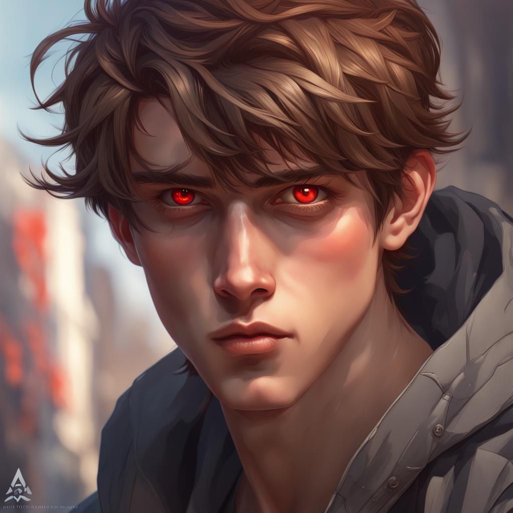 Intricate Portrait of a Boy with Red Eyes