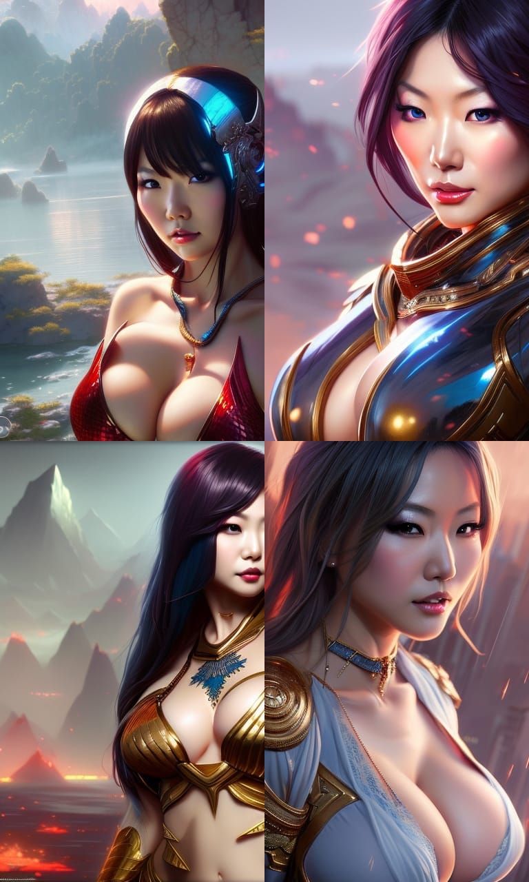 Gorgeous hitomi tanaka, tiny revealing suits (((massive breast))), detailed matte painting, deep color, fantastical, int...