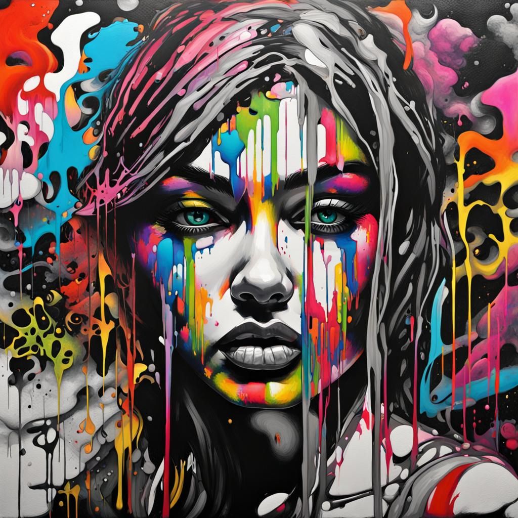 Polychromatic Graffiti Art with Oil Gouache Textures