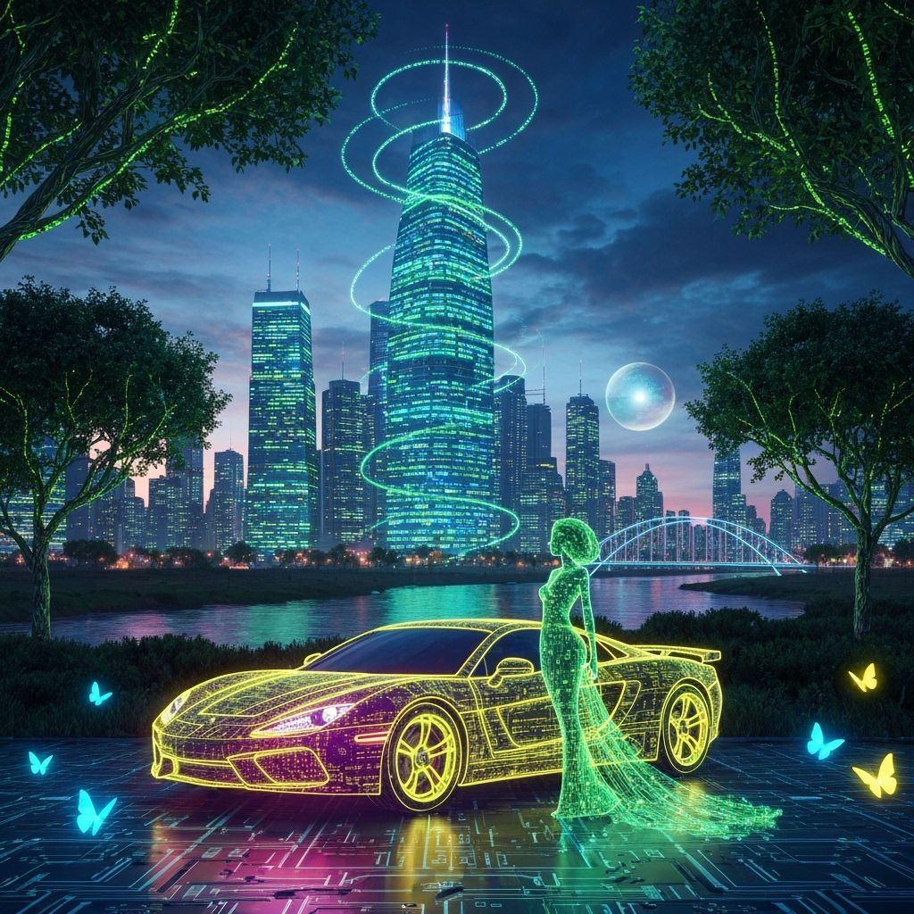 Futuristic Cityscape of Code at Dusk