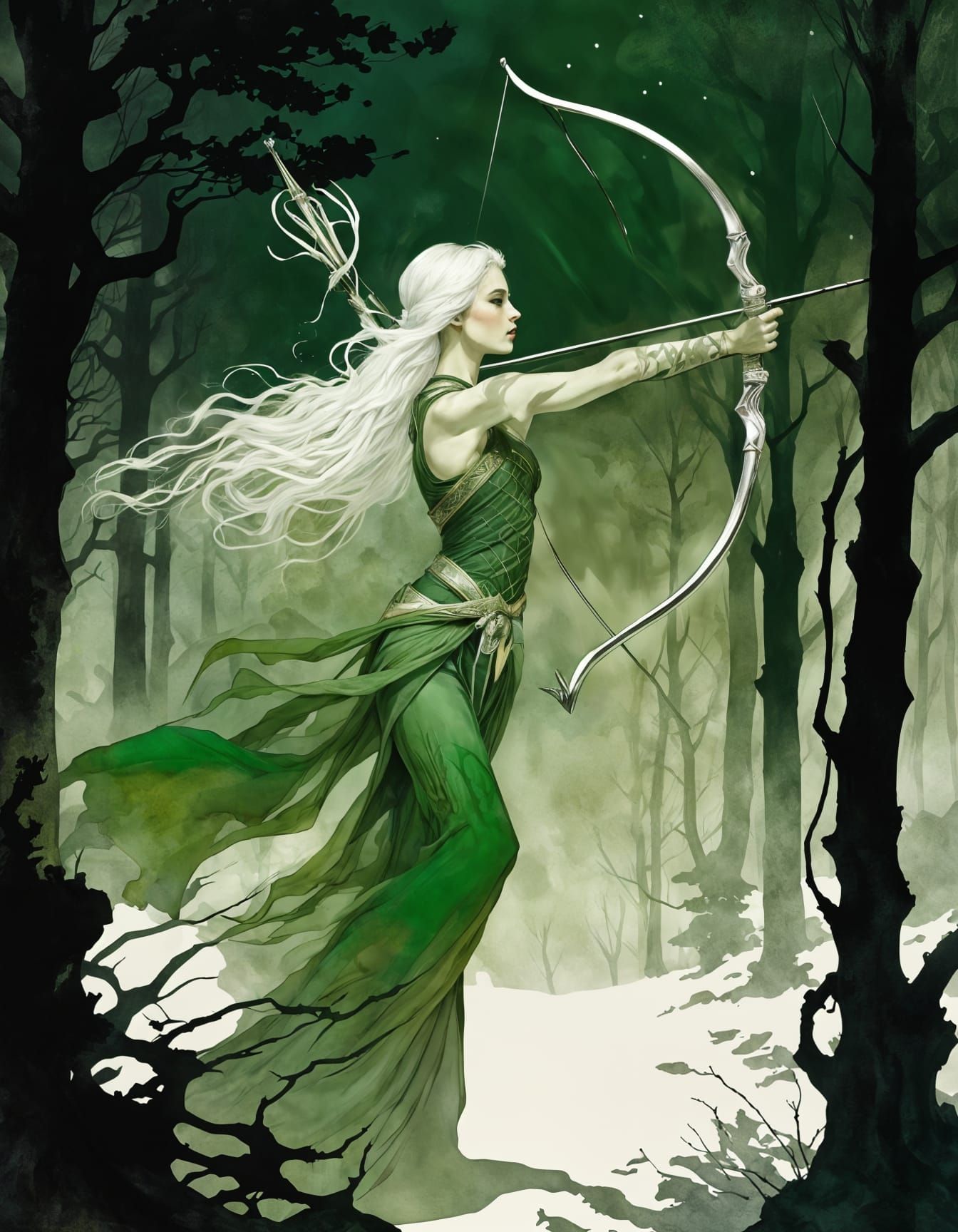 Elegant Silver Hunting Bow: A Study in Precision