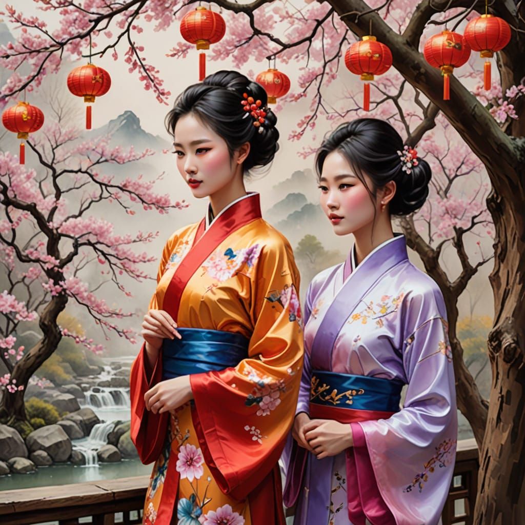 Elegant XianXia Beauties in Whimsical Garden Setting