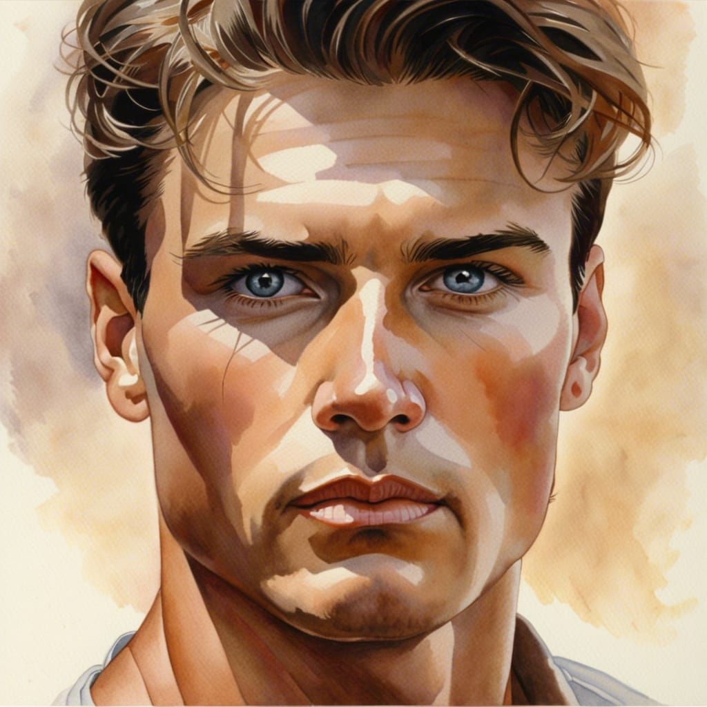 Watercolor Portrait of a Handsome Young Man