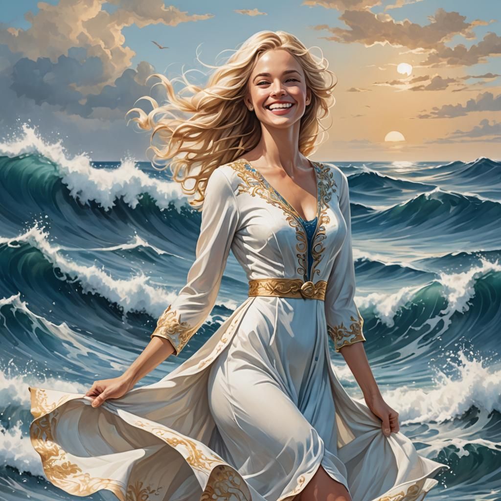 Woman Merges with Sea in Digital Illustration