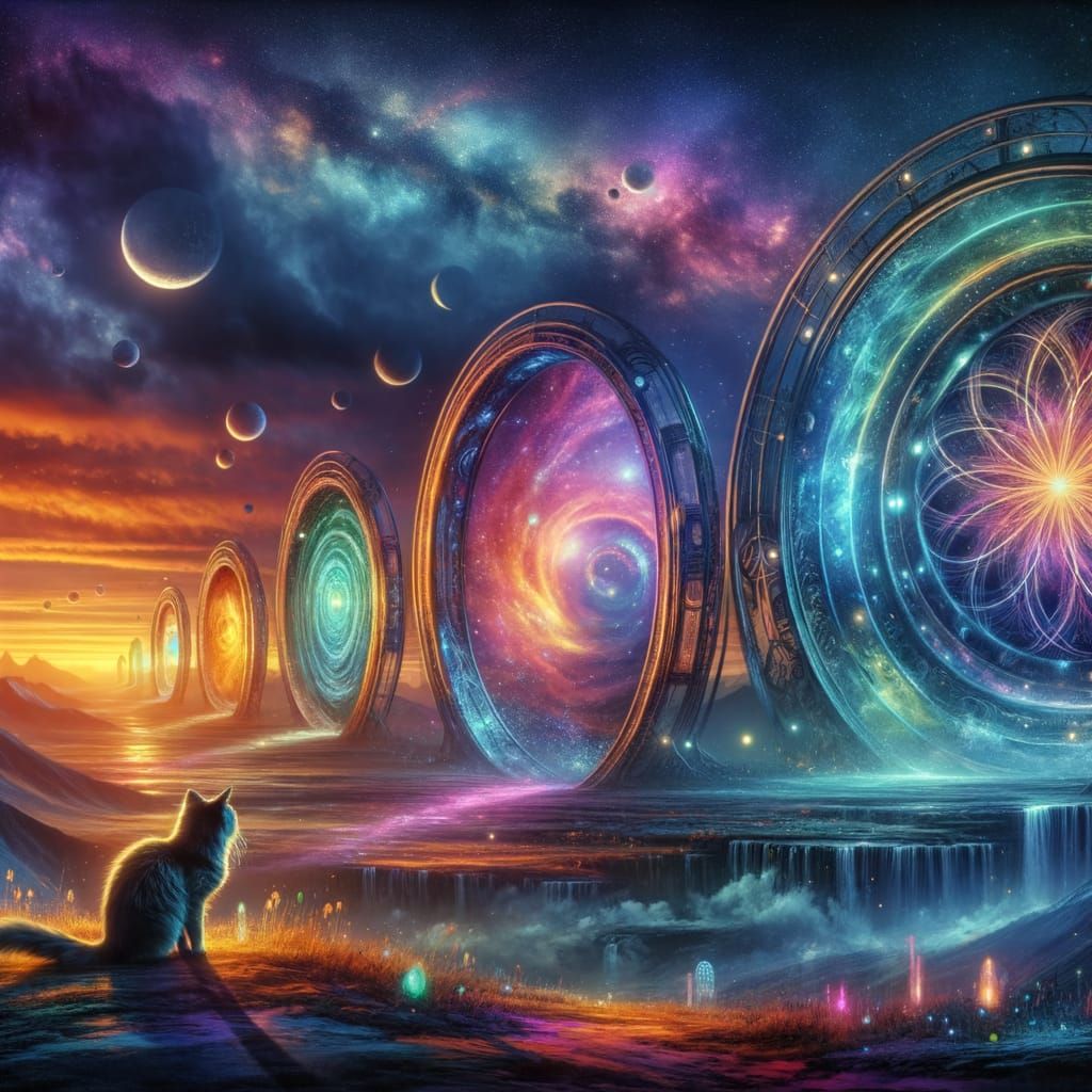 Mysterious Twilight Landscape with Enchanted Portals