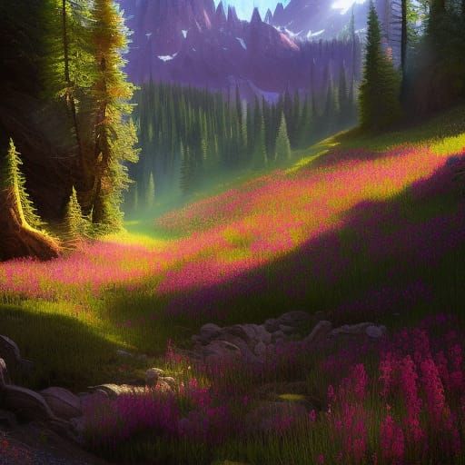 Gothic Flower Meadow in Bright Sunlight