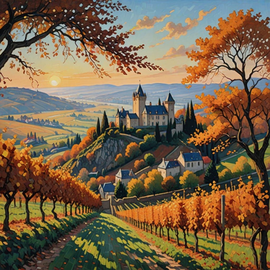 Impressionist French Vineyard Landscape