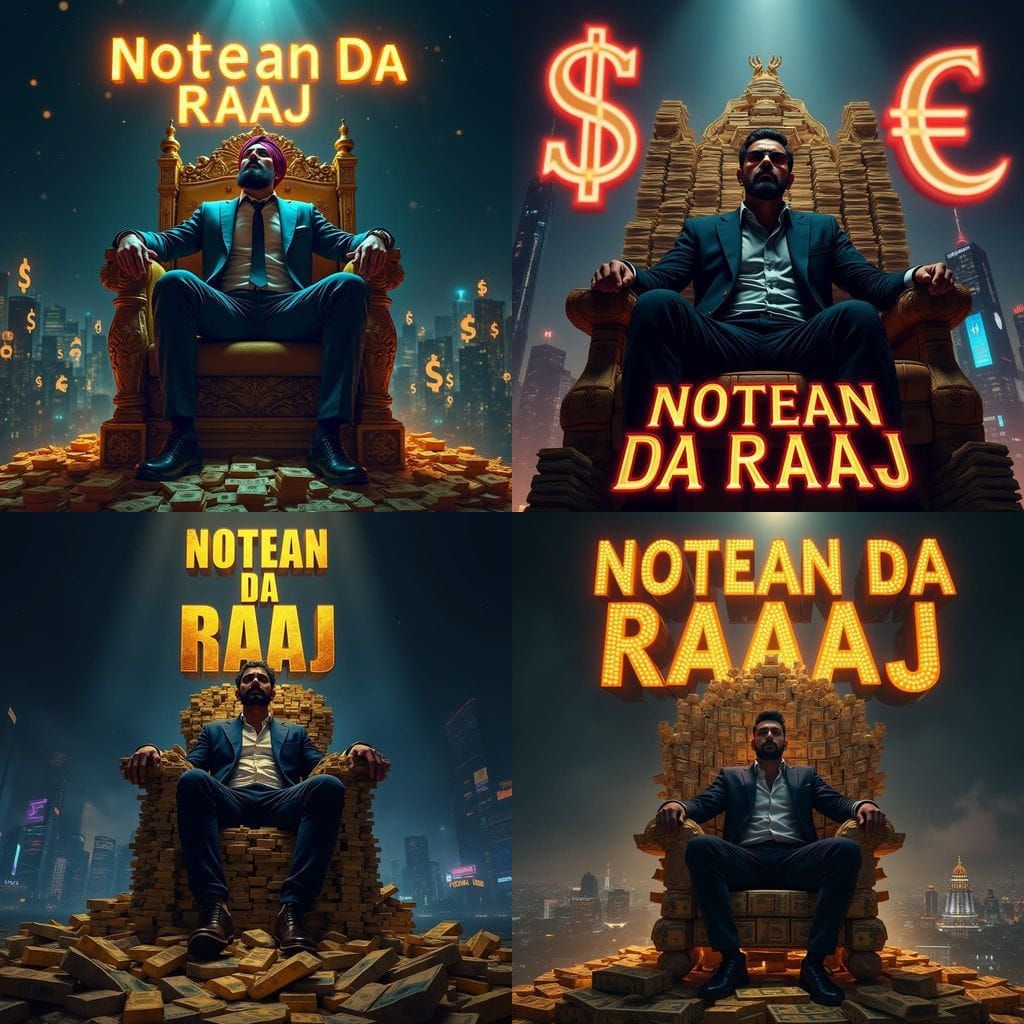 Man on Throne of Cash & Gold, Cinematic Wealth Illustration