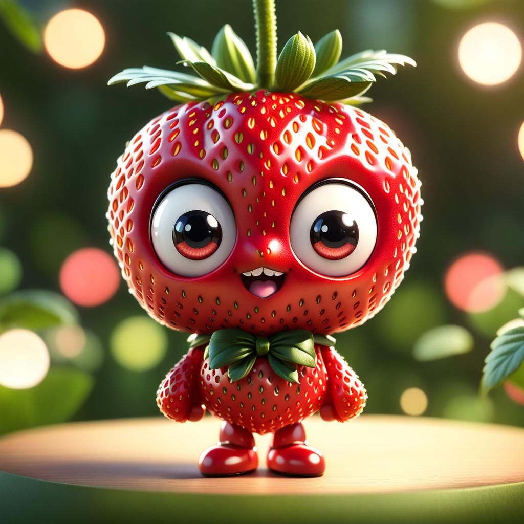 Anthropomorphic Strawberry Chibi Render in Studio Ghibli Sty...