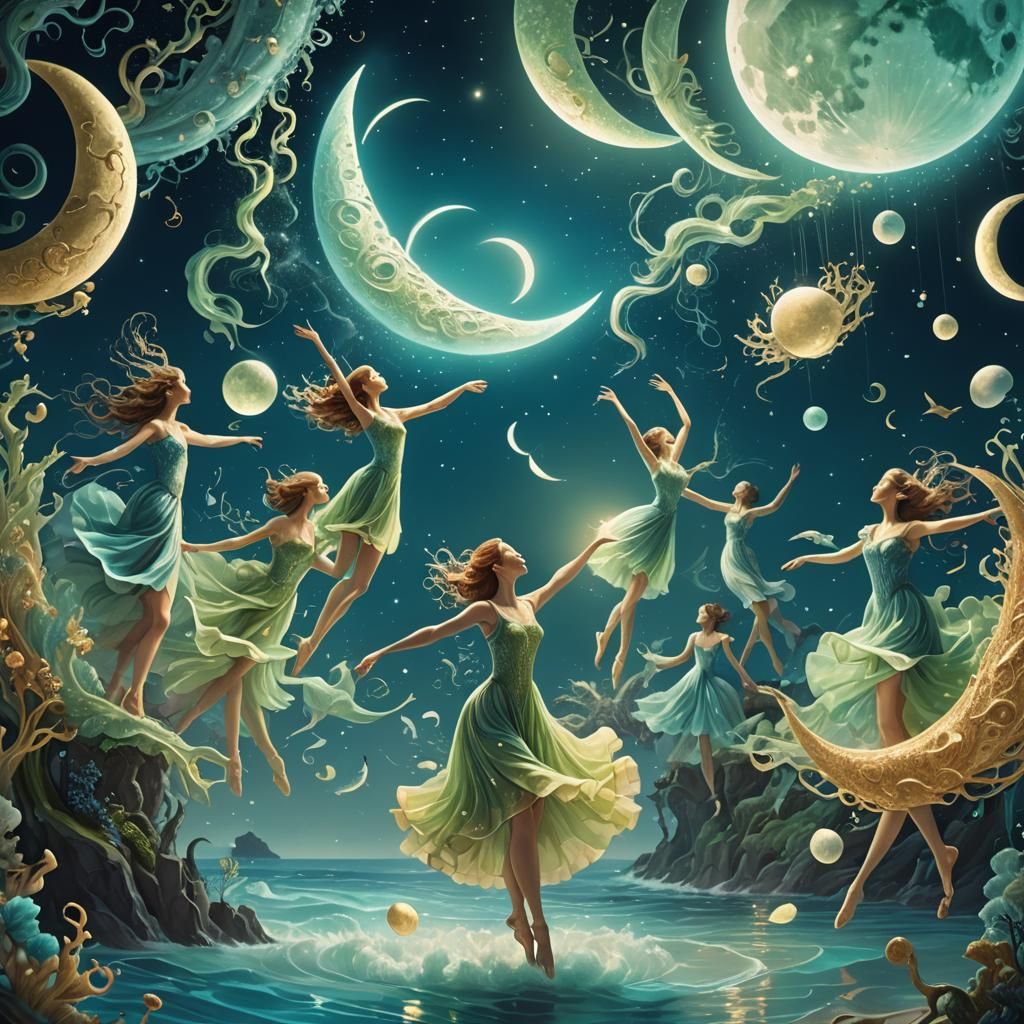 Celestial Underwater Ballet in Dreamlike Surrealism
