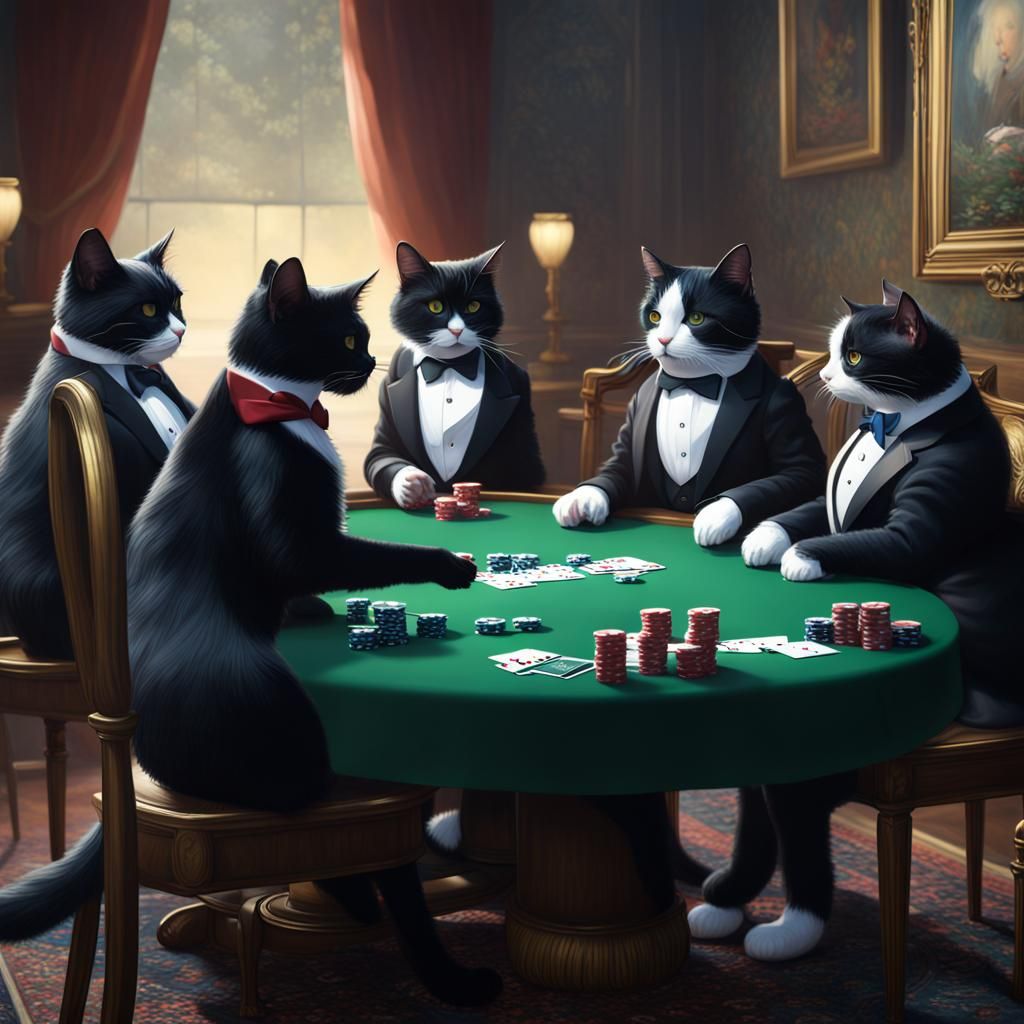 Tuxedo Cats Play Poker: An Impressionistic Scene