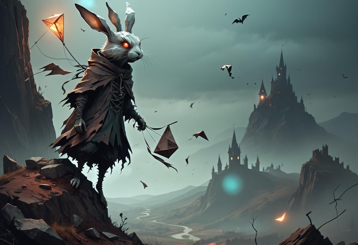 Dark Fantasy Lich Rabbit Confronts Blood Red Moon