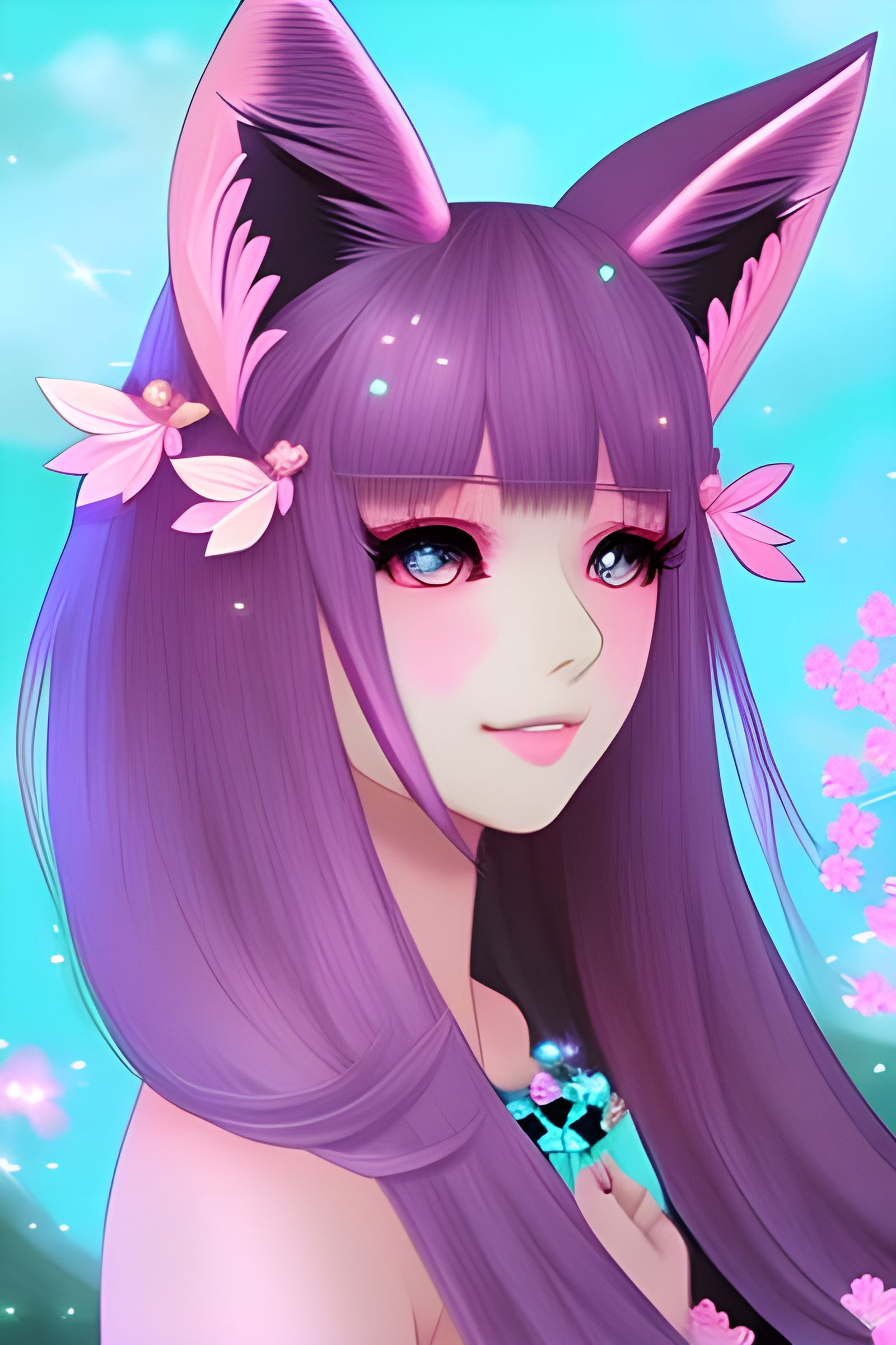 Cute Pink Fox Girl in Anime Style
