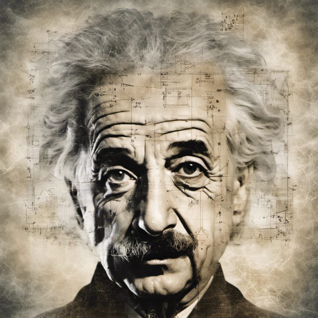 Einstein Portrait with Math Formulas in Double Exposure