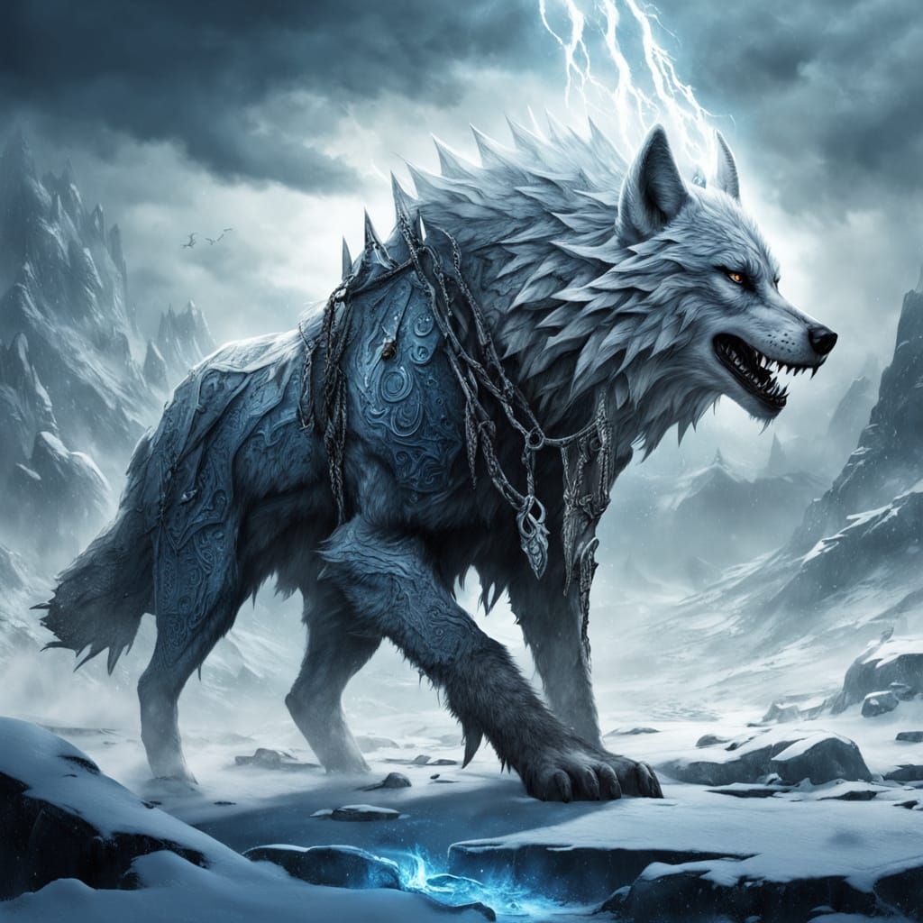 The giant Fenrir wolf beast in Norse mythology