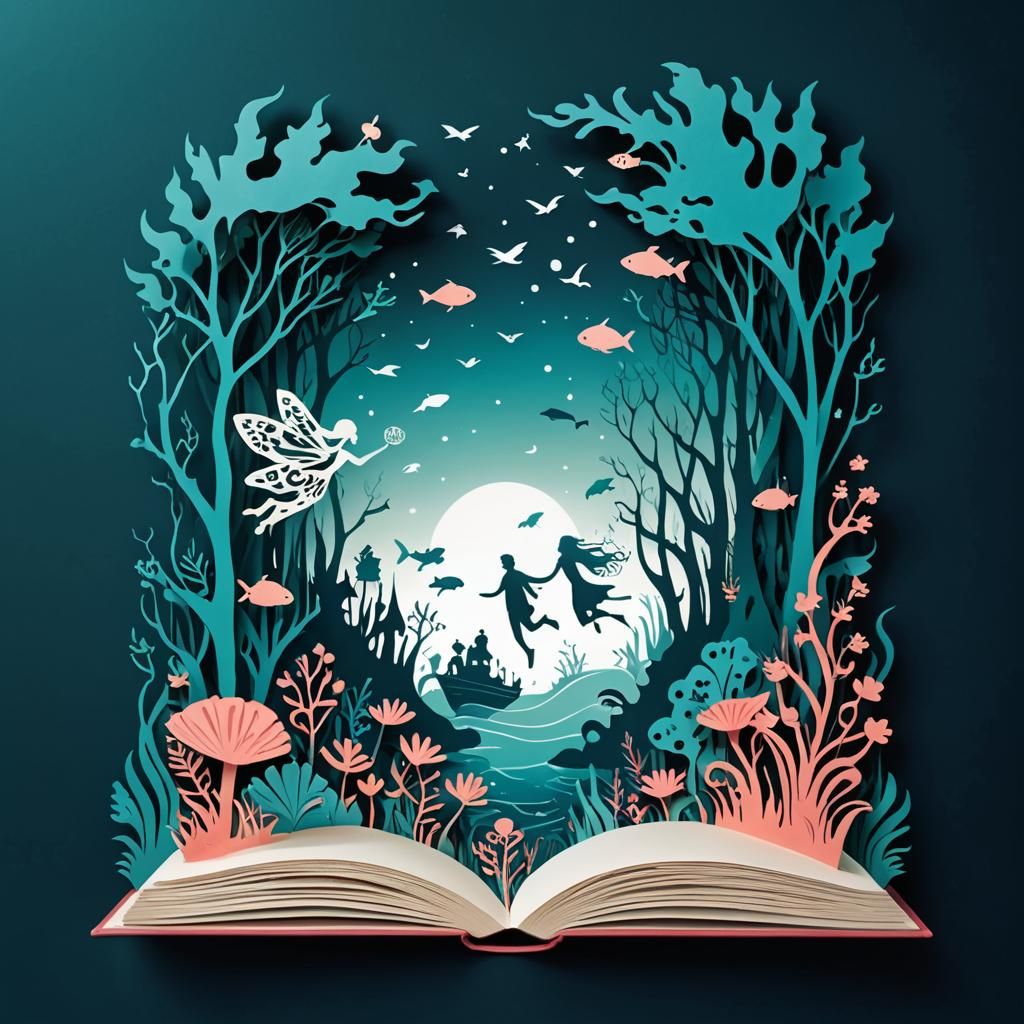Underwater Papercut Couple in Fairy Tale Illustration