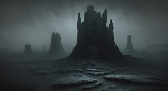 Mysterious Stone Monument in Desolate Landscape