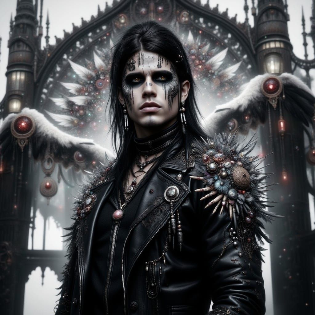 Dark Glam Gothic Man with Wings in Mystical Aura